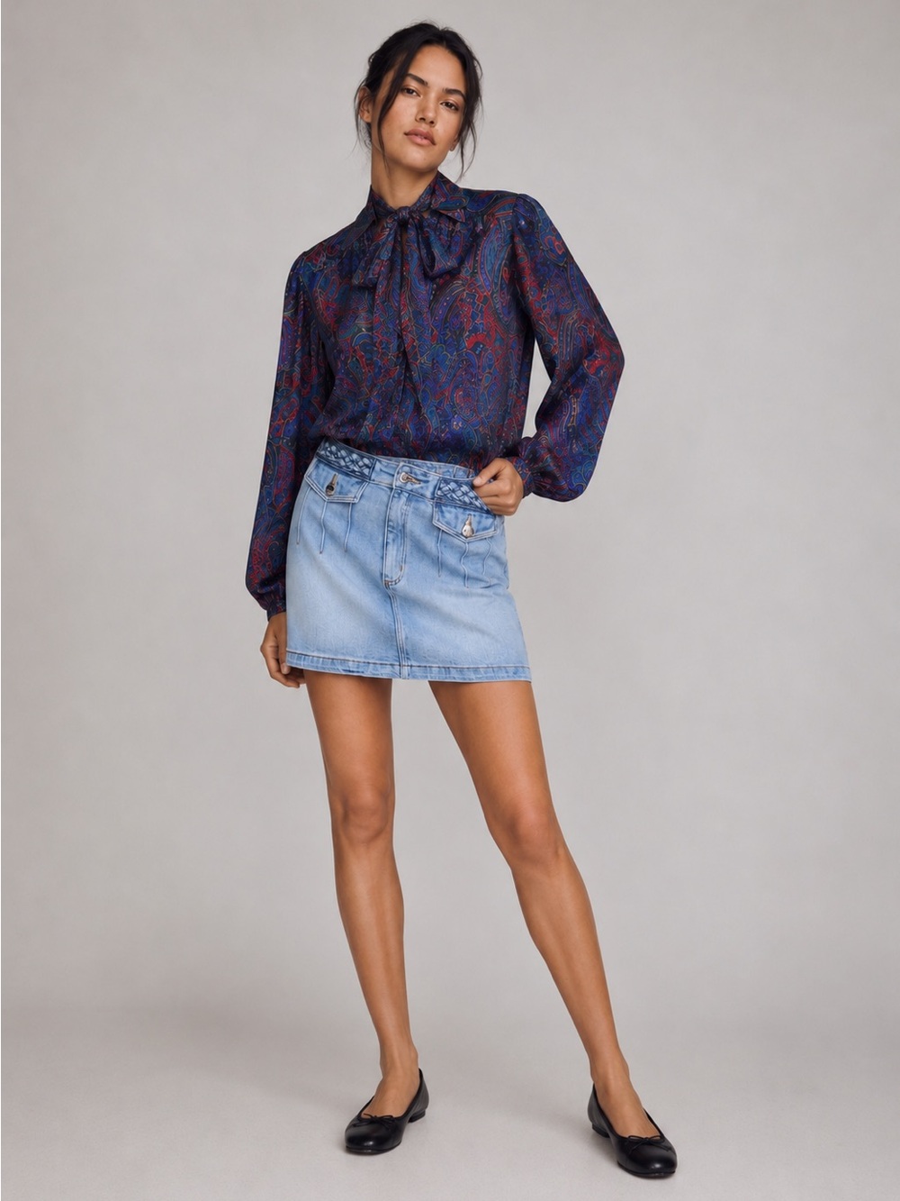 LAUREN Tie-Neck Paisley Blouse